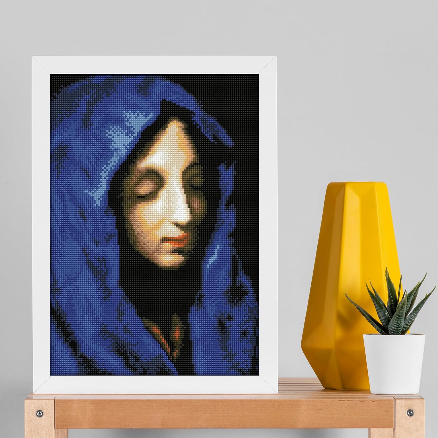 DIAMON DOT Th Blu Madonn (apr? Carl Dolci Portrai Diamon Paintin Kit fo Adult Diamon Ar Kit Relaxin Creativ Craf Ki wit Dot Gem 17.7inchx13.7inch