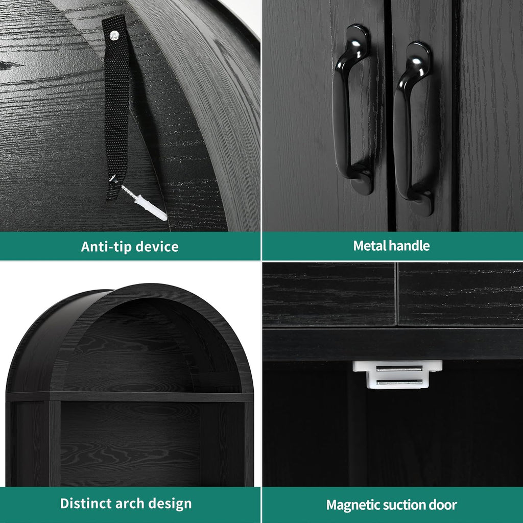 YITAHOM Arche Bookshel wit Storag Pack 71inc Tal Blac Arche Bookcas wit Drawer an Doors Arche Woode Bookshel Arc Storag Cabine fo Livin Room Bedroom Kitchen Black