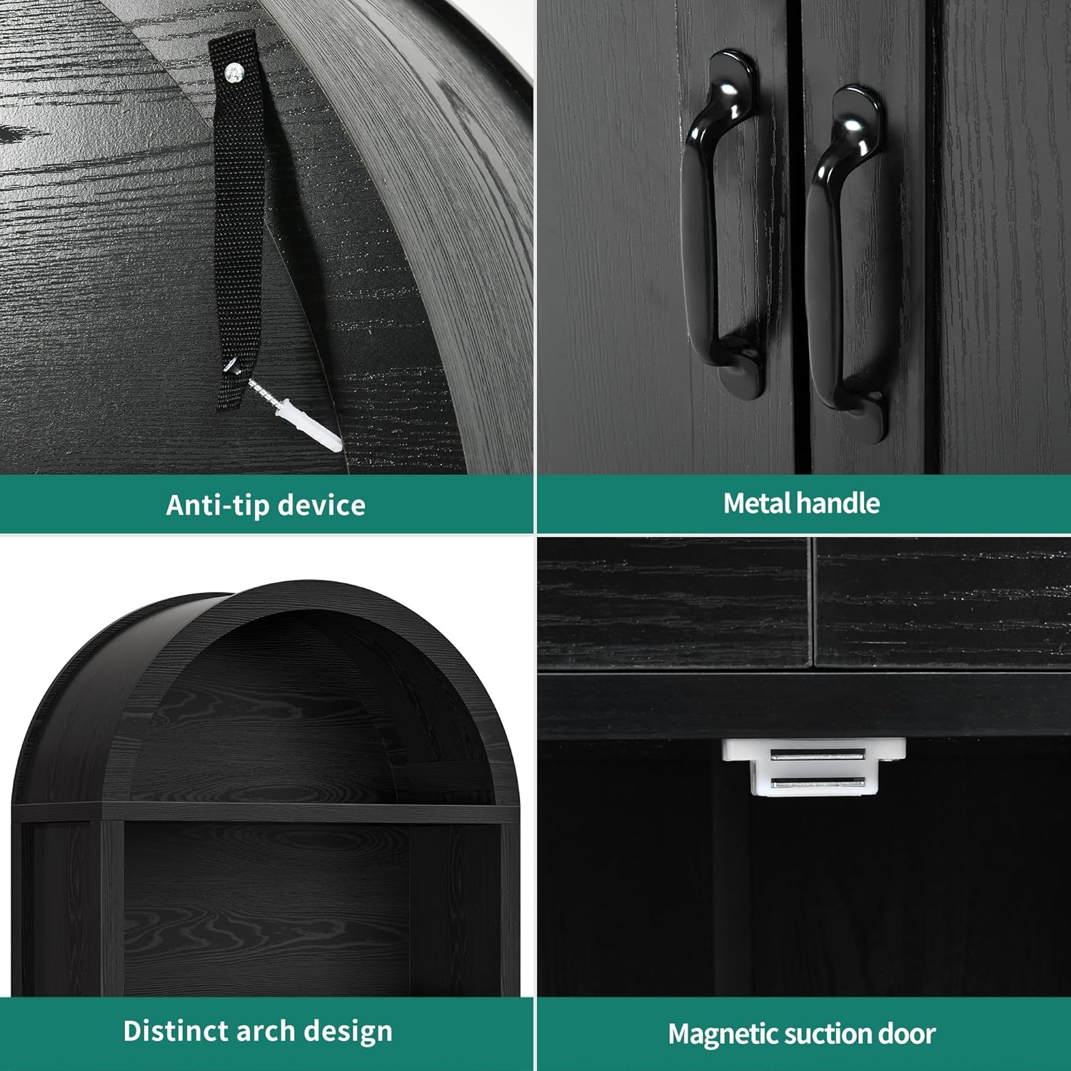 YITAHOM Arche Bookshel wit Storag Pack 71inc Tal Blac Arche Bookcas wit Drawer an Doors Arche Woode Bookshel Arc Storag Cabine fo Livin Room Bedroom Kitchen Black
