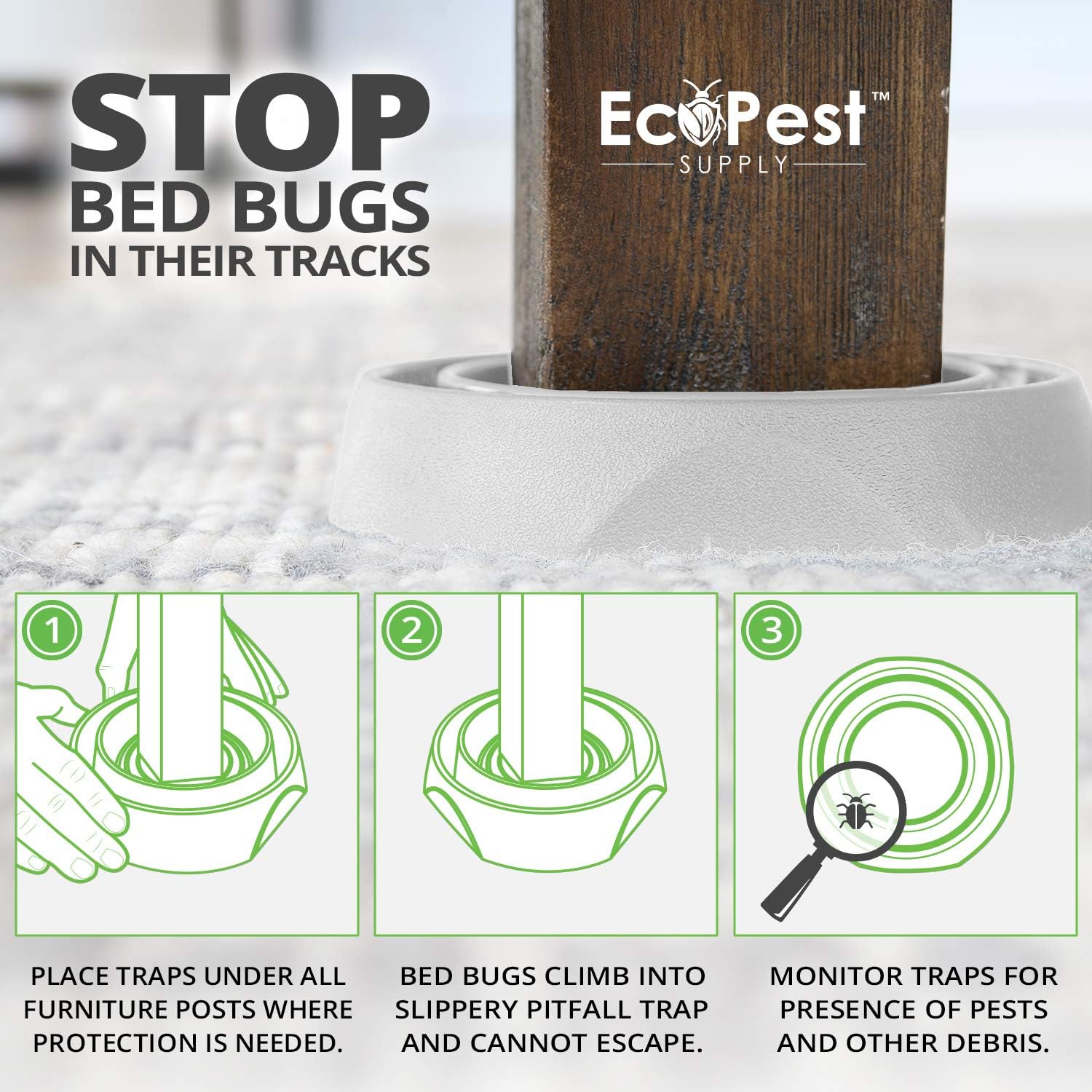 Bed Bug Interceptors ¨C 8 Pack | Bed Bug Blocker (Pro) Interceptor Traps (White) | Insect Trap, Monitor, and Detector for Bed Legs