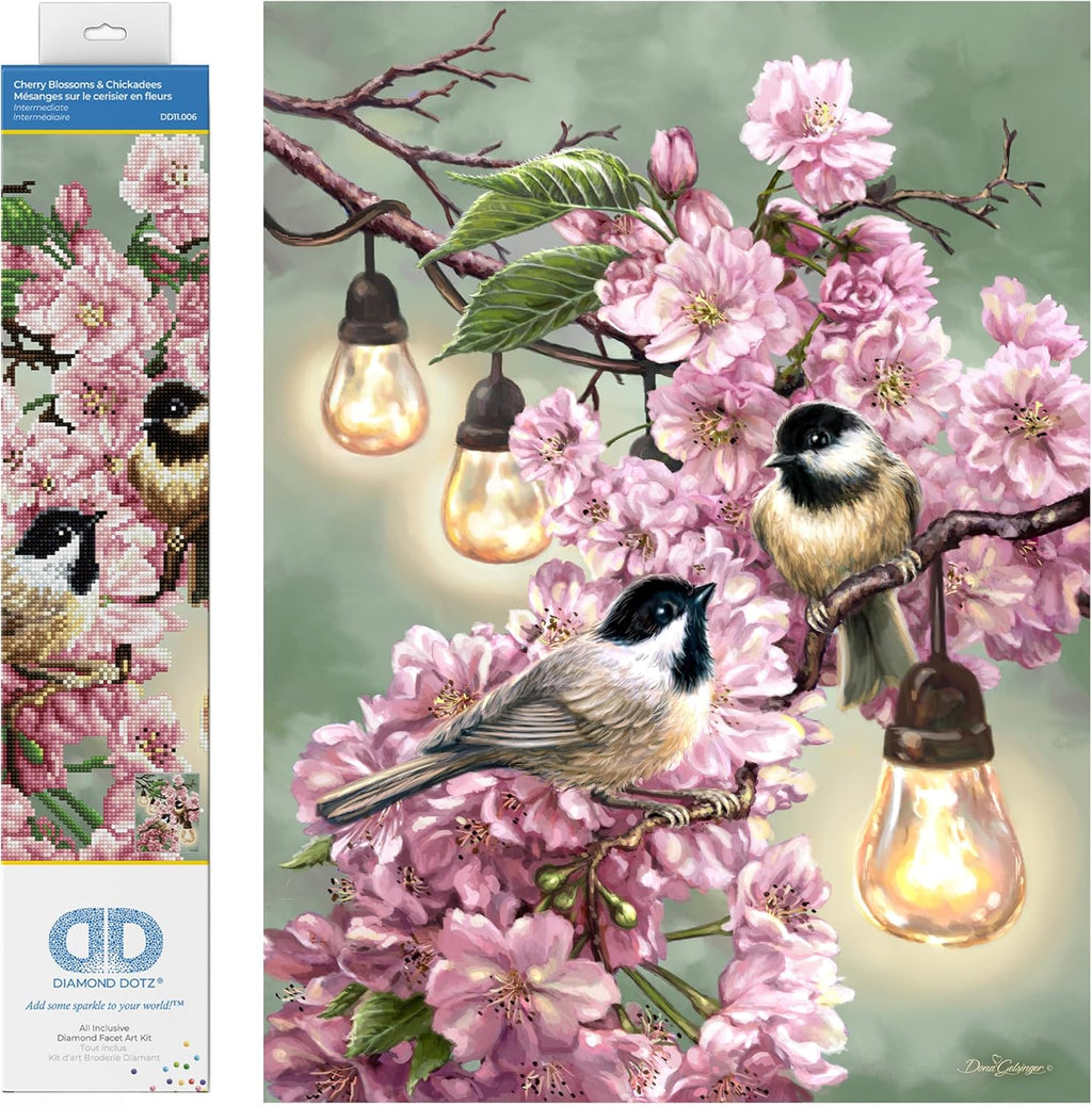 DIAMON DOT Cherr Blossom Chickadee Ar Craf Kit Partia Dril Roun Dot fo Adults