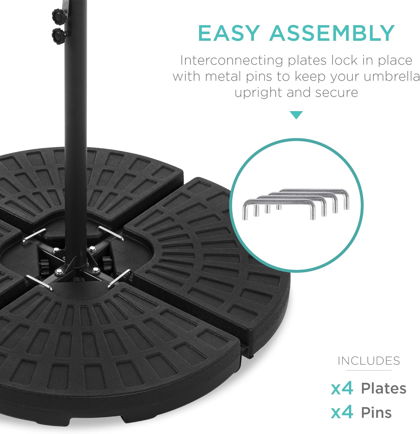 Bes Choic Product 4-Piec 158l Capacit Cantileve Offse Pati Umbrell Circula Bas Stan w/Carr Handles Easy-Fil Spouts Bas Connecto Hooks U Stabilit Black