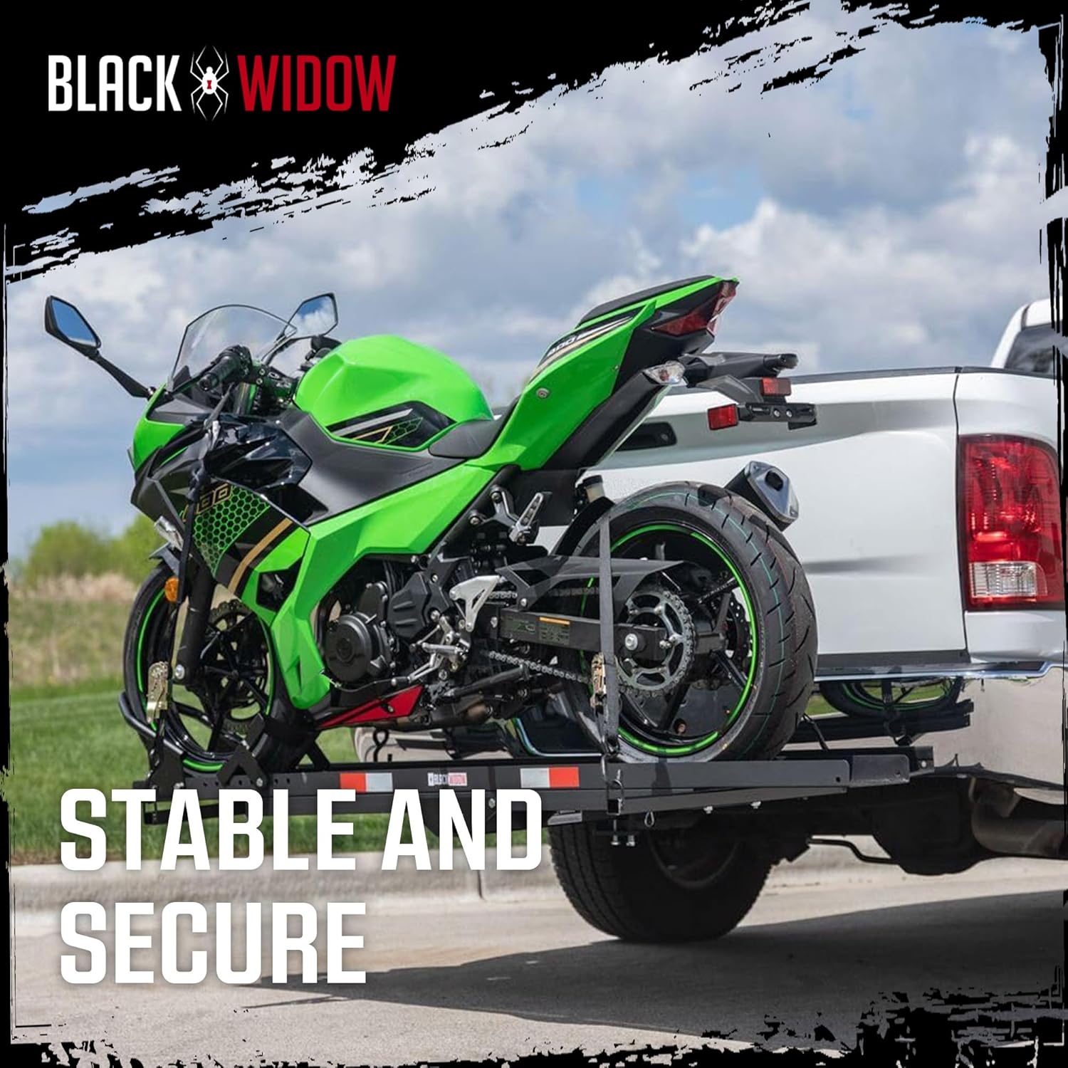 Blac Wido Stee Motorcycl Carrie wit Ram fo 2-Inc Receiver 60 l Capacit Hitch-Mounte Dir Bik an Scoote Haule wit Grit-Coate Trac an Anti-Rattl Devic fo SUV an Trucks