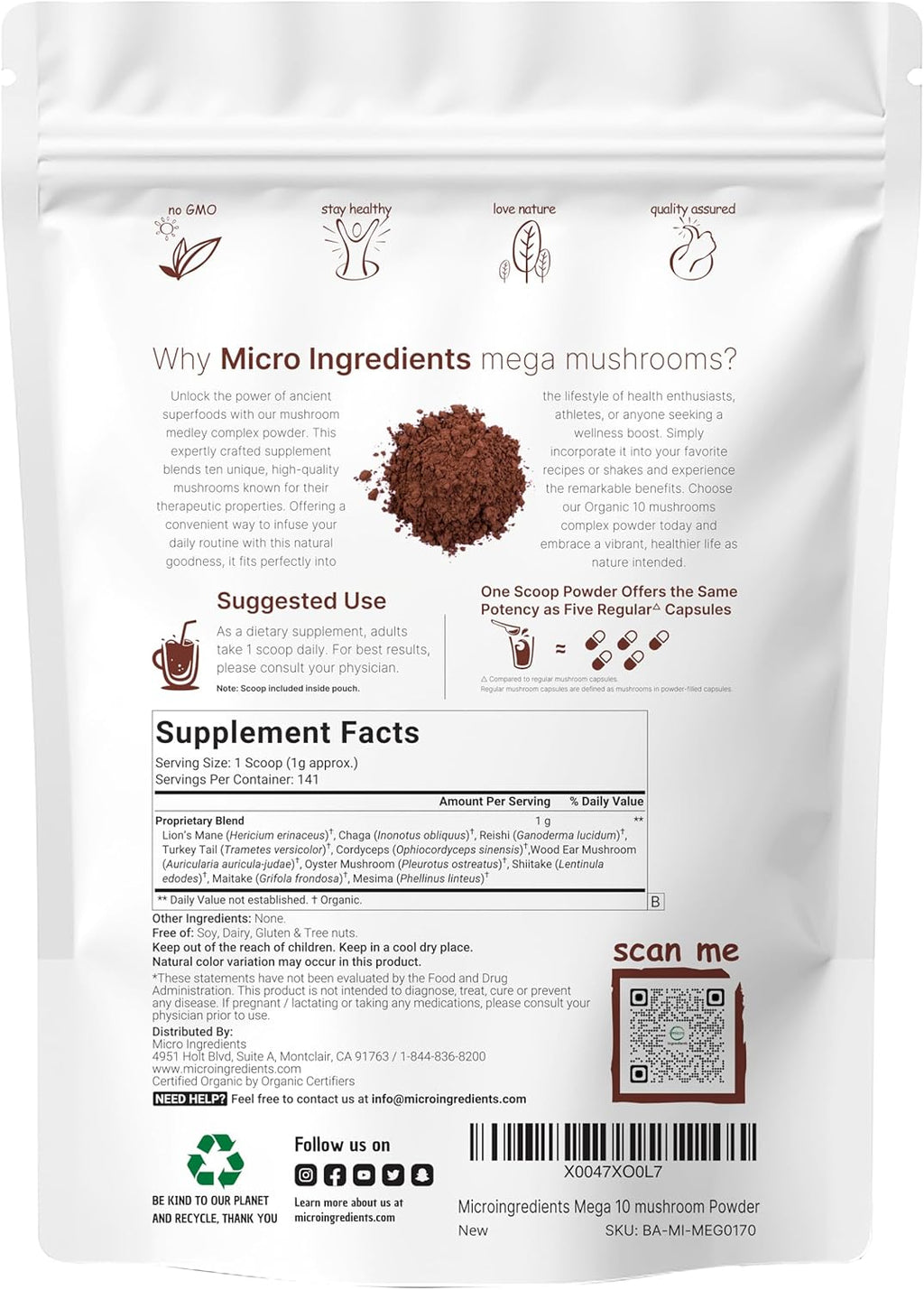 Micro Ingredients Organic Mushroom 10-in-1 Blend, 5 oz | Chaga, Lion¡¯s Mane, Cordyceps More | Supports Immune Brain Function | Great for Smoothies Daily Use | Non-GMO, Vegan Friendly