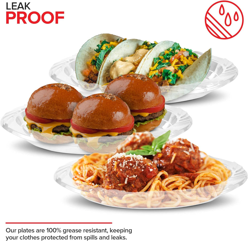 Stock Your Home 240-Count, 7 Inch Clear Plastic Plates, Flexible, Disposable Heavy Duty Party Dinner Plate, for Wedding Reception, Holiday Parties, Cake, Dessert, Appetizers, Salad, Medium Size