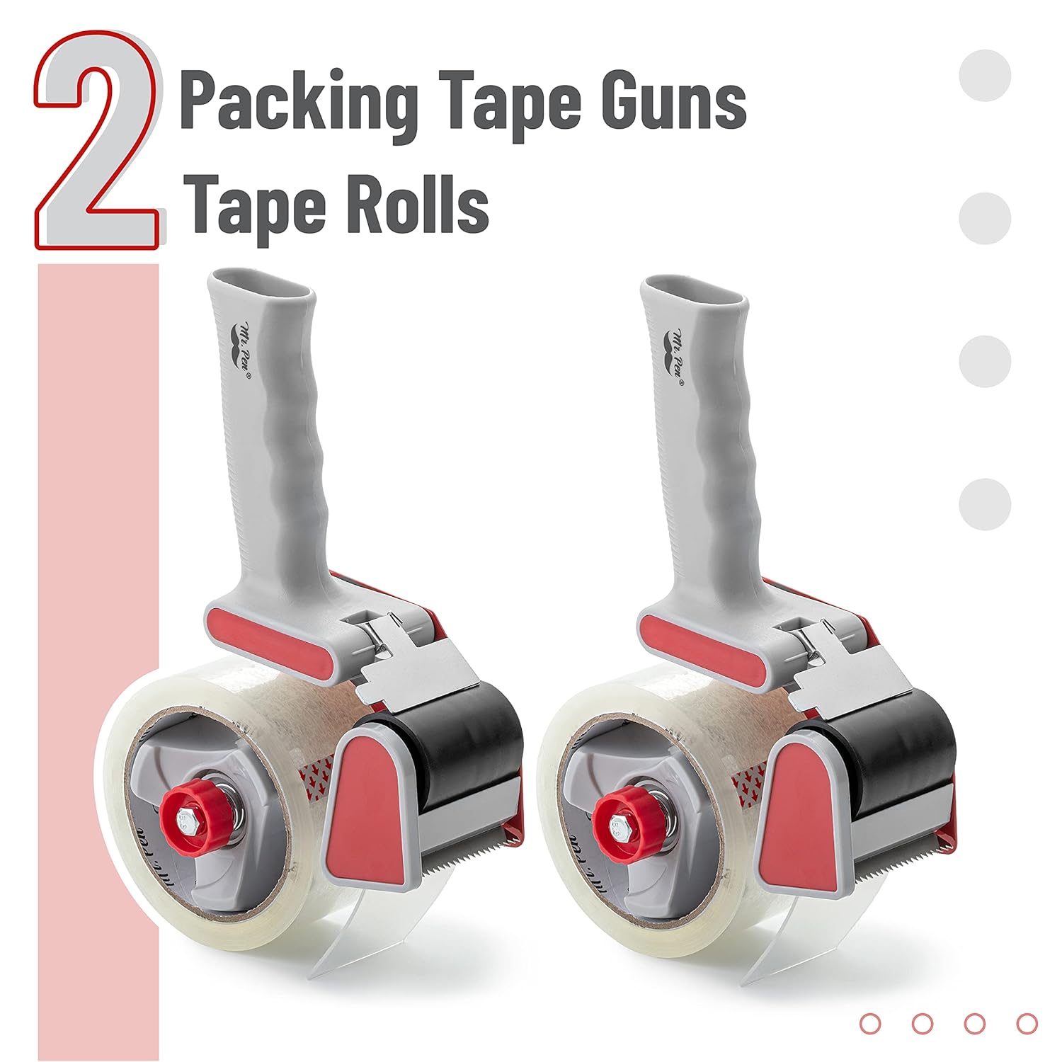 '- Heavy Duty Packing Tape Dispenser Gun 2-Inch, 2 Pack with 2 Rolls, Clear Packaging Tape for Moving and Boxes
