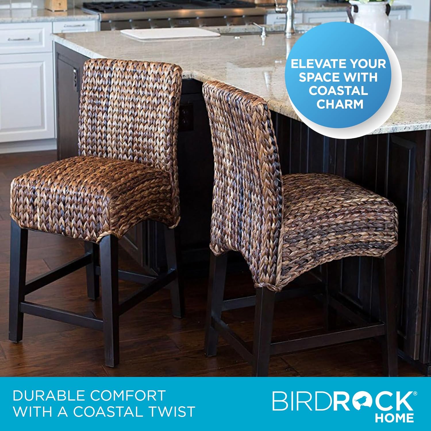 BIRDROC HOM Wove Seagras Counte Stoo Natura Wicke Woode Leg Boh Stoo fo Indoo an Outdoo Seatin fo Livin Room Patio o Kitche Decorativ Furnitur fo Adult Espresso