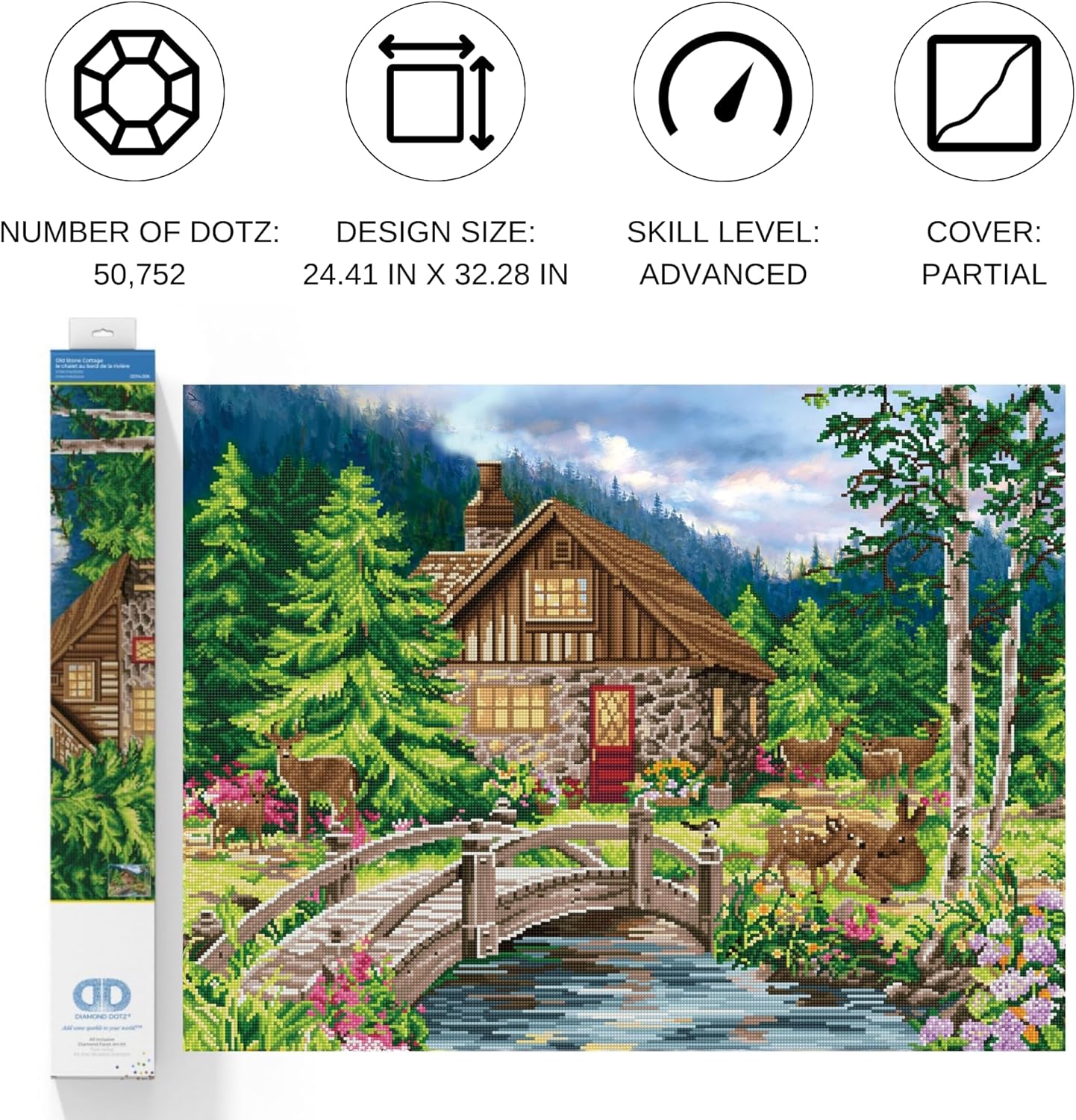 DIAMON DOT Ol Ston Cottag Landscap Diamon Paintin Kit fo Adult Diamon Ar Kit Relaxin Creativ Craf Ki wit Dot Gem 24.4inchx32.3inch