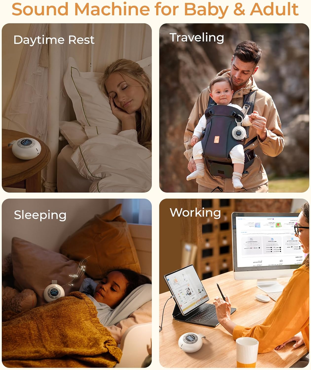 Glocusen Portabl Soun Machin fo Bab Kid Adult 6 Sound 5 Speake Whit Nois Machin fo Sleeping 30-h Lastin Rechargeabl Soun Machin wit Timer Suitabl fo Hom Travel