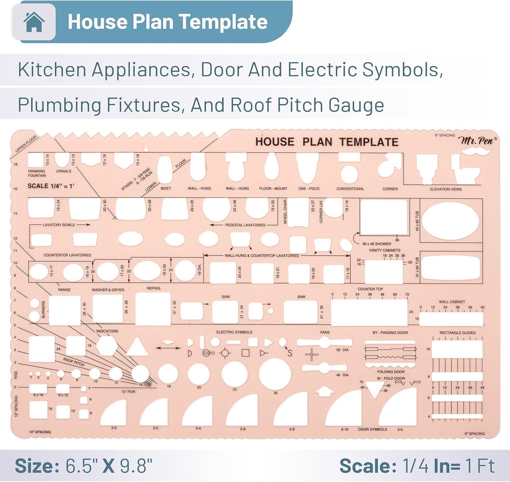 House Plan, Interior Design and Furniture Templates, Drafting Tools and Ruler Shapes for Architecture - Set of 3