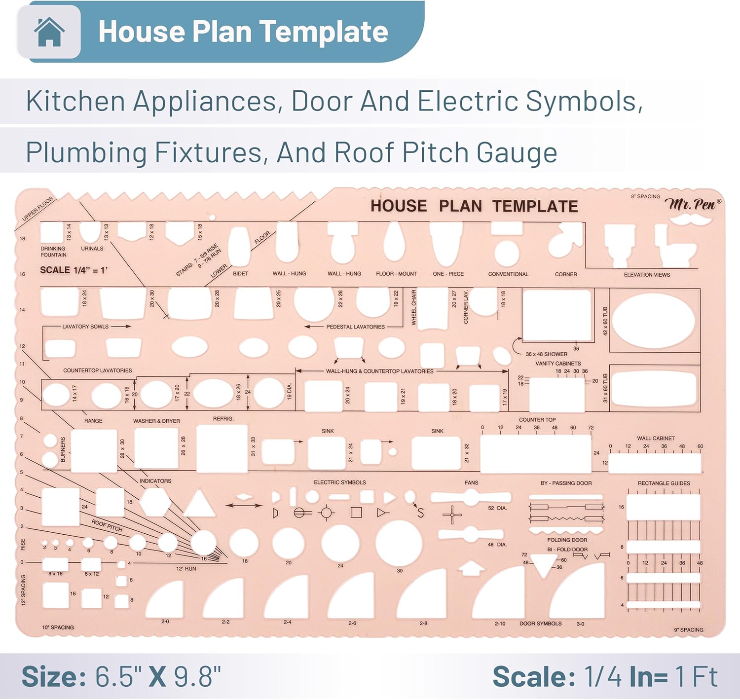 House Plan, Interior Design and Furniture Templates, Drafting Tools and Ruler Shapes for Architecture - Set of 3