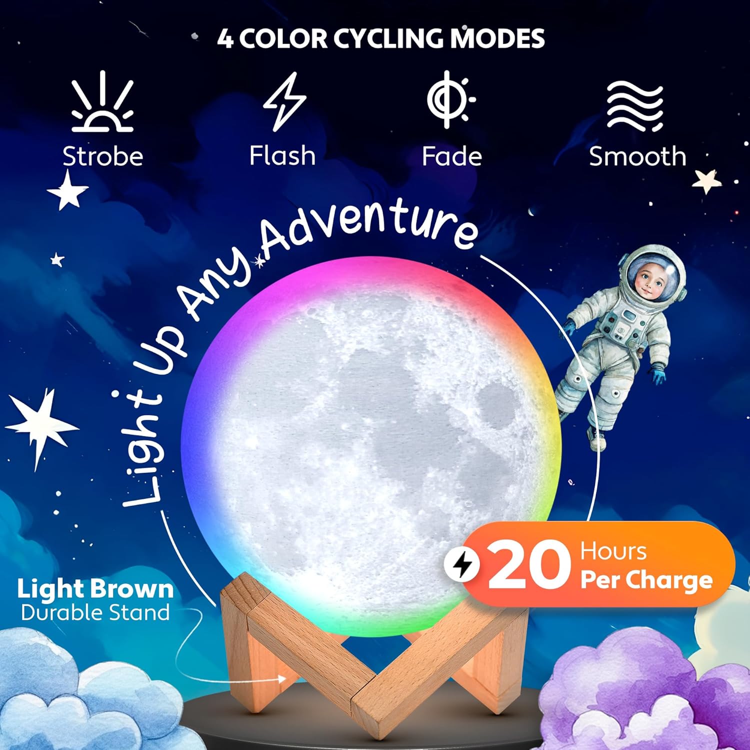 Mind-glowing 3D Moon Lamp - 16 LED Colors, Dimmable, Rechargeable Night Light (Large, 5.9in) with Wooden Stand, Remote Touch Control - Nursery Decor for your Baby, Birthday Gift Idea for Women