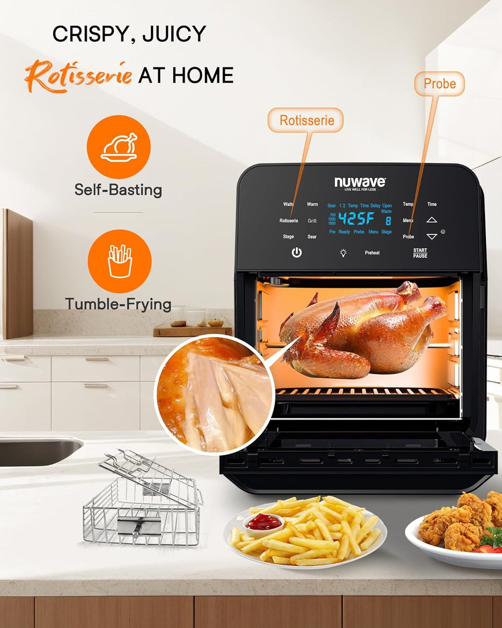 Bri 15.5Q Ai Frye Rotisseri Oven X-Larg Famil Size Powerfu 1800W Rac Positions 50¡ã-425¡ã Tem Controls 10 Preset 5 Memory Integrate Smar Thermometer Linea Technology