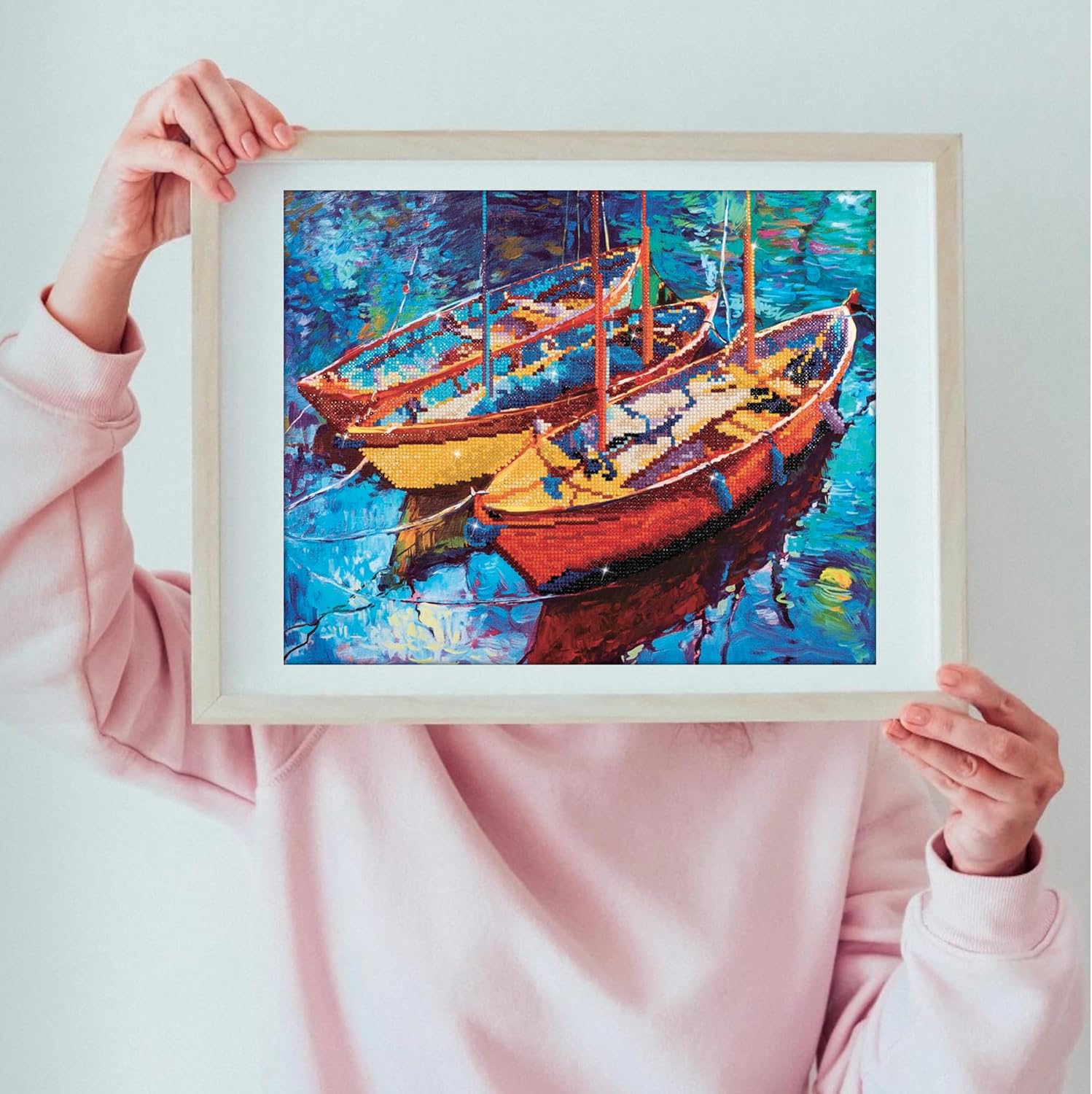 DIAMON DOT Drea Boat Se Diamon Paintin Kit fo Adult Diamon Ar Kit Relaxin Creativ Craf Ki wit Dot Gem 15inchx18.5inch