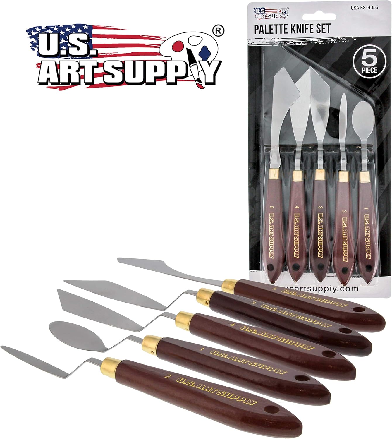 U.S Ar Suppl 5-Piec Artis Stainles Stee Palett Knif Se Woo Hand Flexibl Spatul Paintin Knive fo Colo Mixin Spreading Applyin Oil Acryli Pain o Canvas