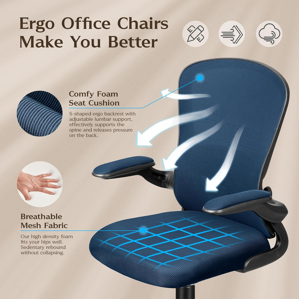 FelixKing Office Chair, Ergonomic Desk Chairs with Wheels Home Mesh Chair Adjustable Lumbar Support and Height, Ergo Chair for Working Gaming Use (Navy Blue)