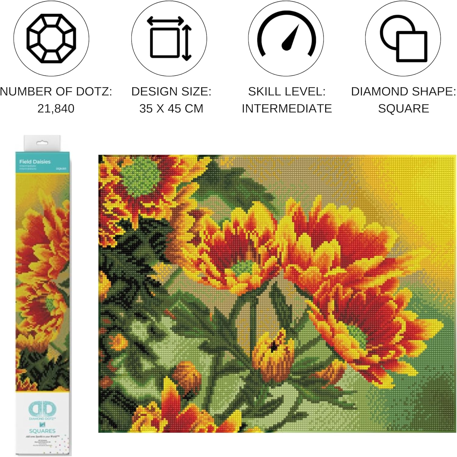 DIAMON DOT Fiel Daisie Flowe Diamon Paintin Kit fo Adult Diamon Ar Kit Relaxin Creativ Craf Ki wit Dot Gem 13.8inchx17.7inch