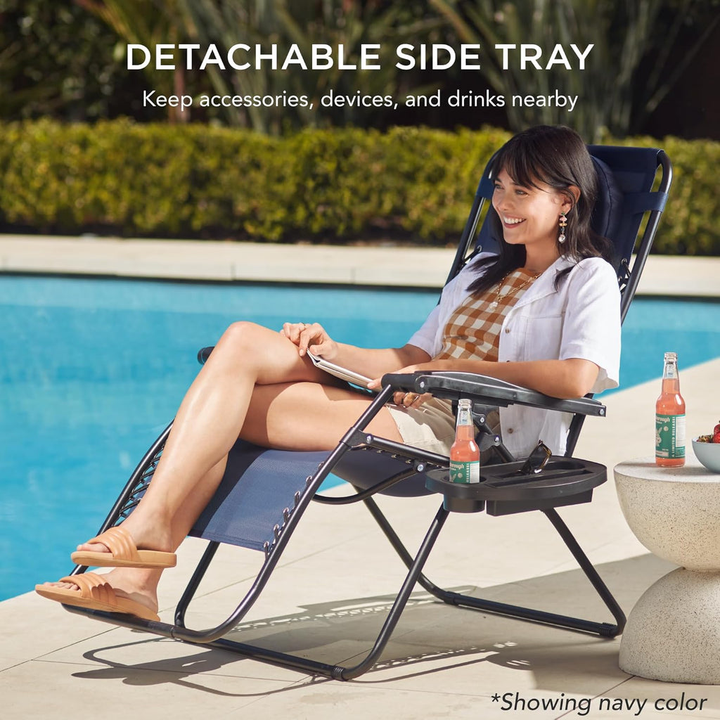 Best Choice Products Oversized Zero Gravity Chair, Folding Outdoor Patio Lounge Recliner w/Cup Holder Accessory Tray, Pillow - Snow