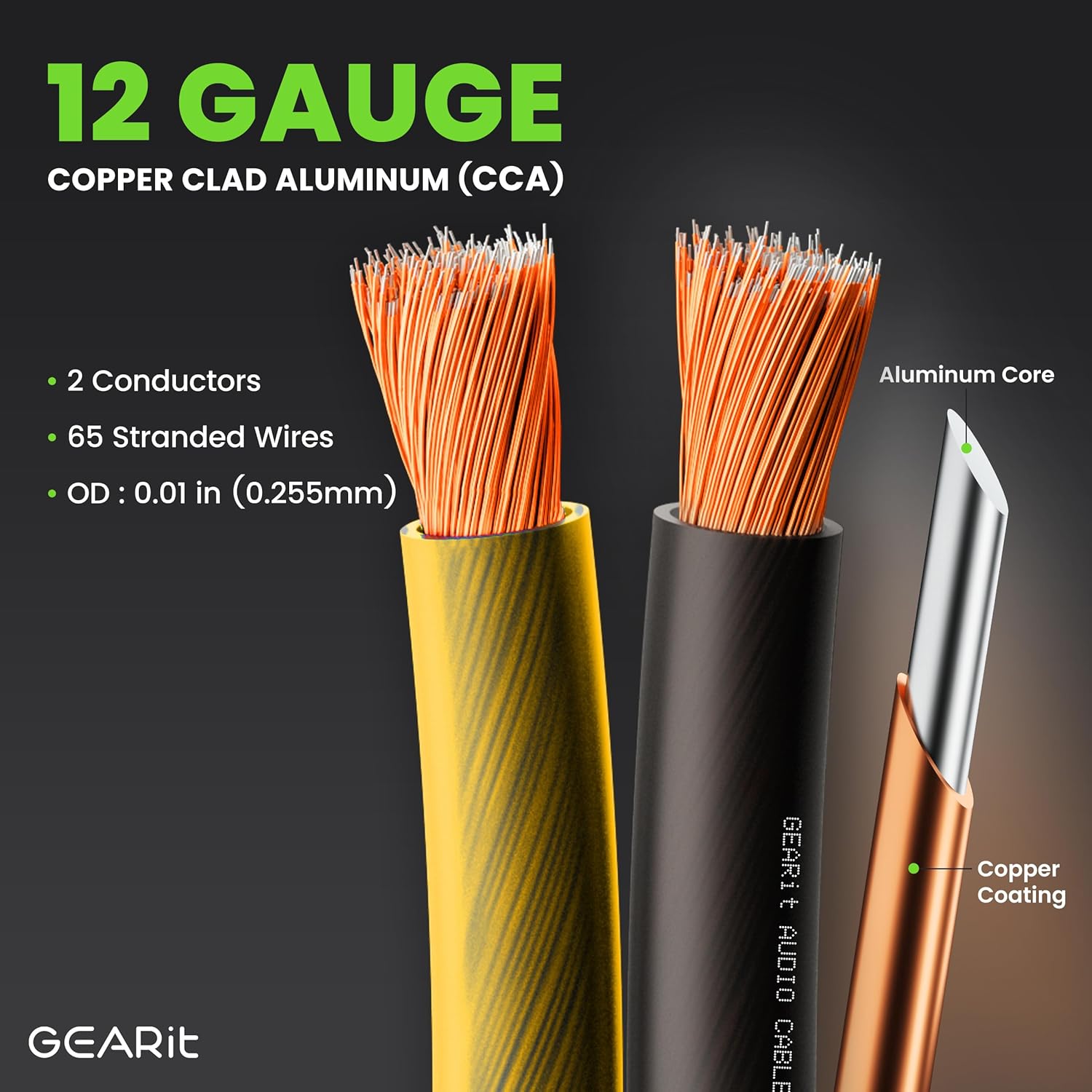 GEARit Pro Series 12AWG Speaker Wire, 12 Gauge Speaker Wire Cable (100 Feet / 30 Meters) Great Use for Home Theater Speakers and Car Speakers, Transparent Black/Yellow