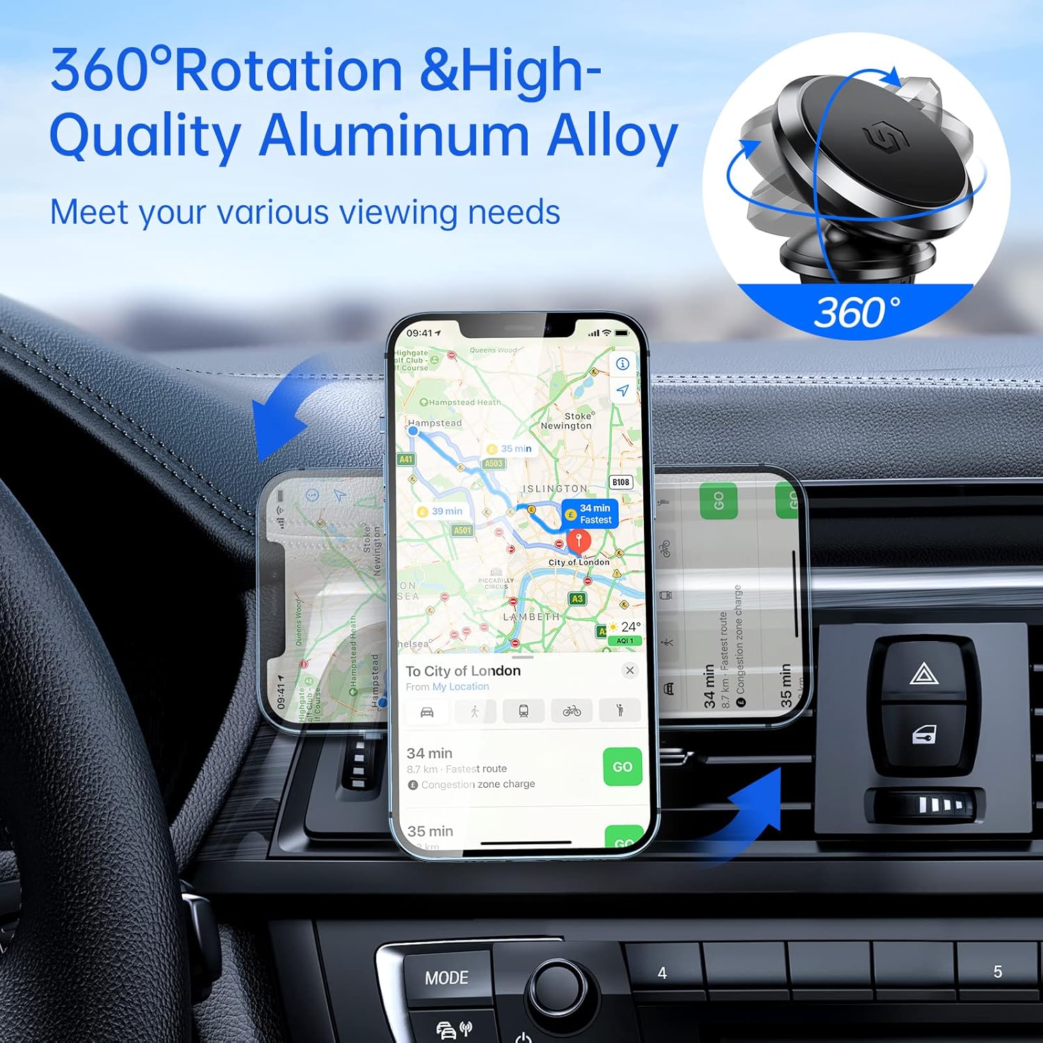 Magneti Phon Holde fo Car Supe Stron Magne Phon Holde Moun Ai Ven 360 Rotatabl Cel Phon Holde Moun fo Ca Compatibl iPhon 1 1 1 1 1 1 1 Pr Max X XR,Android