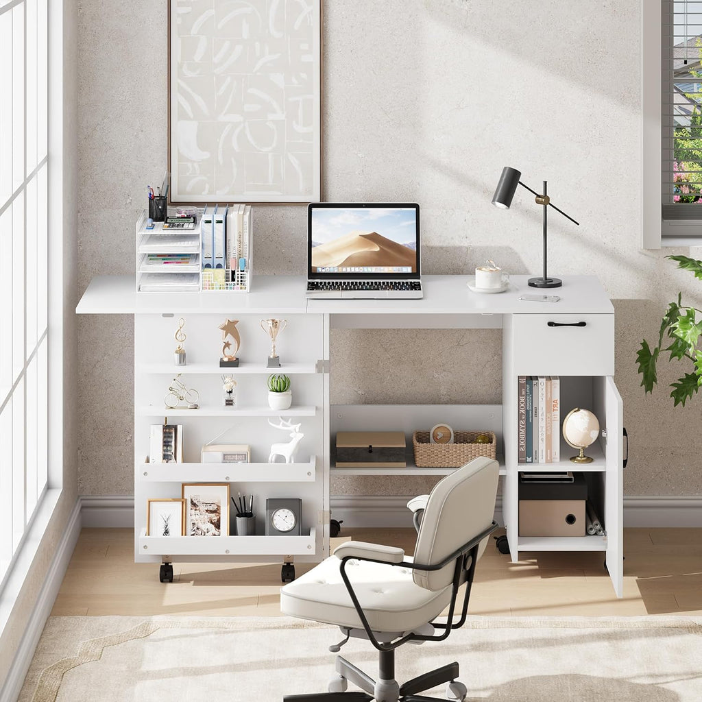 GarveeHom Larg Foldin Sewin Table Multipurpos Craf Tabl wit Storage Craf Car wit Slidin Drawer Sewin Cabine wit Storag Shelves
