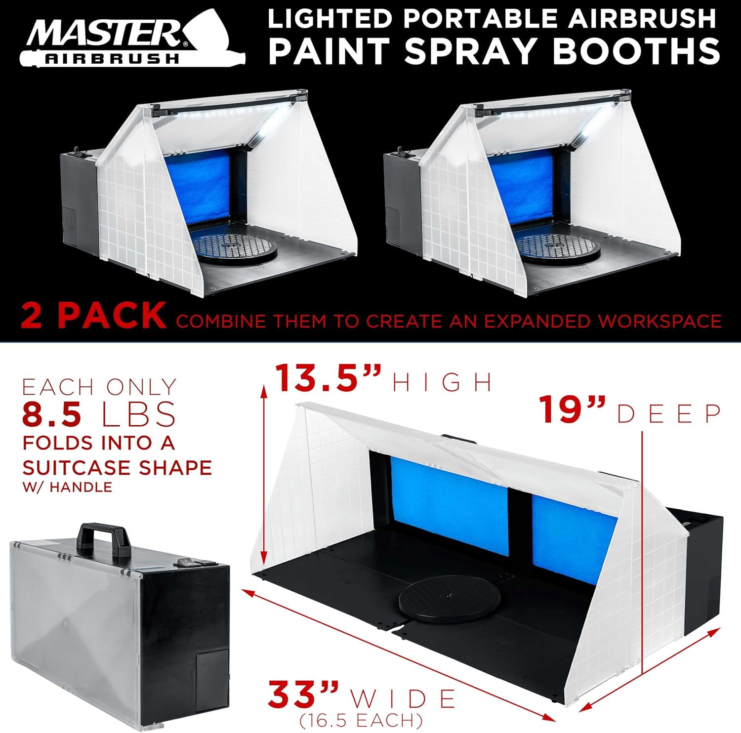 Maste Airbrus ( Pack Portabl Airbrus Spra Boot Statio wit LE Lighting 25 Fan Turntabl 5.6 Extensio Hose 16.5inchx19inchx13.5inch Combin fo Large Workspace Hobb Airbrus Booth