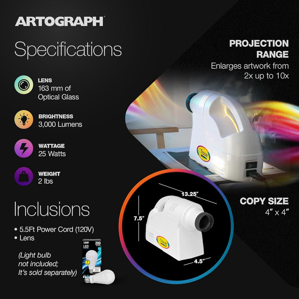 Artograph EZ Tracer Opaque Art Projector, 2X to 10X Image Artwork Enlargement - Portable Light for Wall Art, Murals, Drawing, Sketching, Pattern Tracing, Crafts and Learning, 4inch x 4inch Copy Size