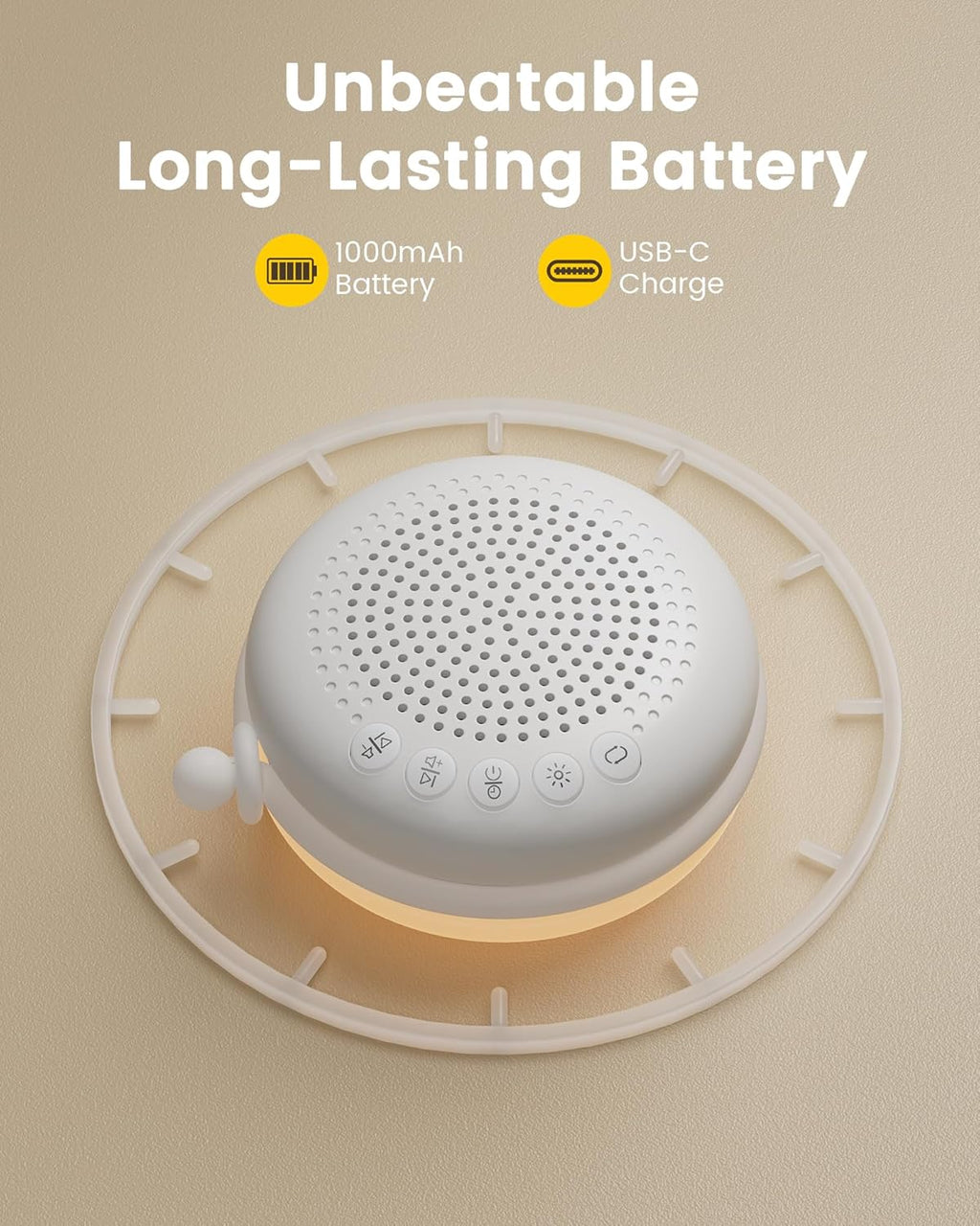 Glocusen 3-in- Portabl Bab Soun Machine Whit Nois Machin fo Sleeping Nigh Ligh Phon Connecte Speake 3 Sound Timin Functio 1000mA Larg Batter Designe fo Travel