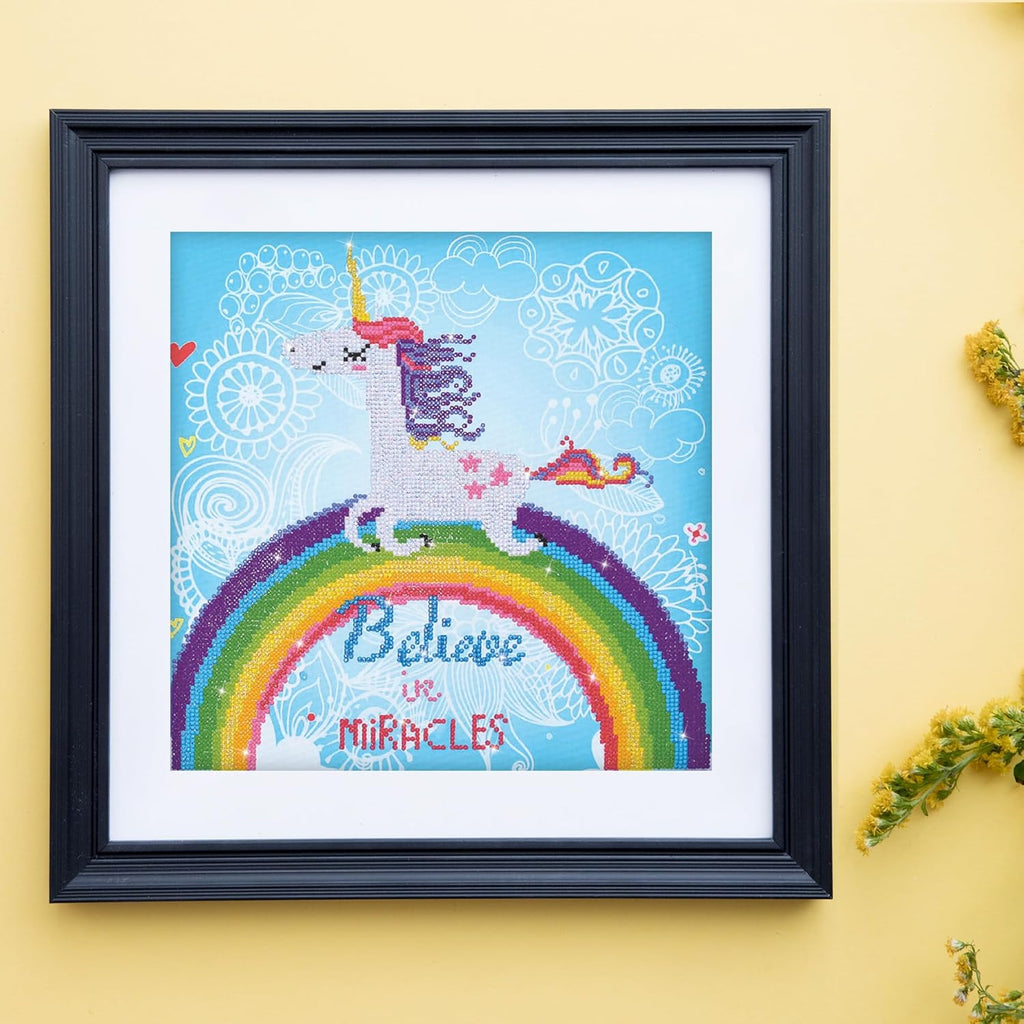 DIAMON DOT Believ i Miracle Unicor Diamon Paintin Kit fo Adult Diamon Ar Kit Relaxin Creativ Craf Ki wit Dot Gem 13.8inchx13.8inch