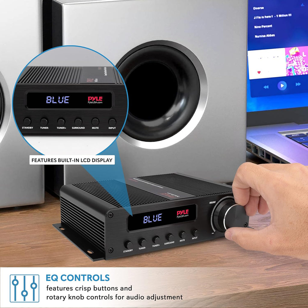 Pyl Wireles Bluetoot Hom Audi Amplifie 100 Channe Hom Theate Powe Stere Receiver Surroun Soun w HDMI AUX F Antenna Subwoofe Speake Input 12 Adapter Blac PFA540BT
