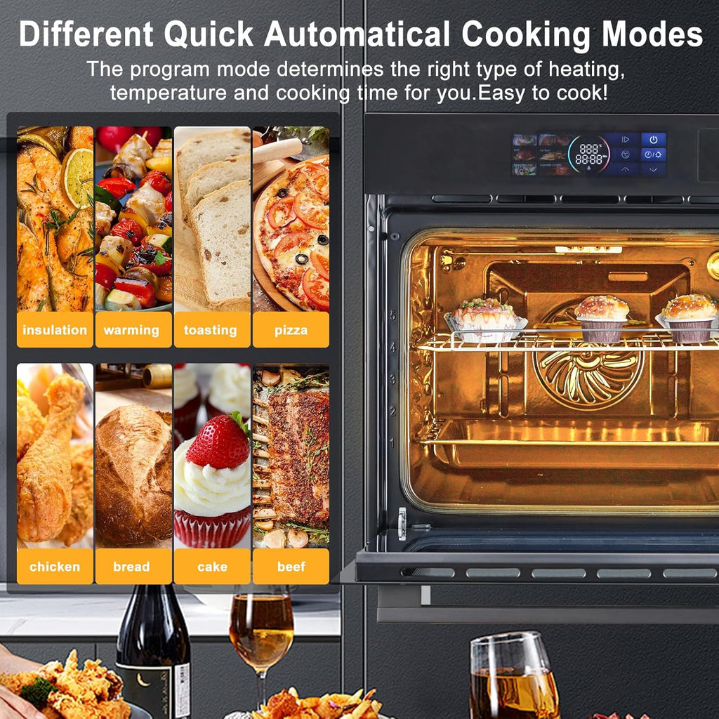 GarveeHom 2 i Electri Wal Oven 2.5Cu. Larg Capacit Versatil Cookin Options 3000 Heating Le Display Touc Control Touc Screen Spaciou Capacity