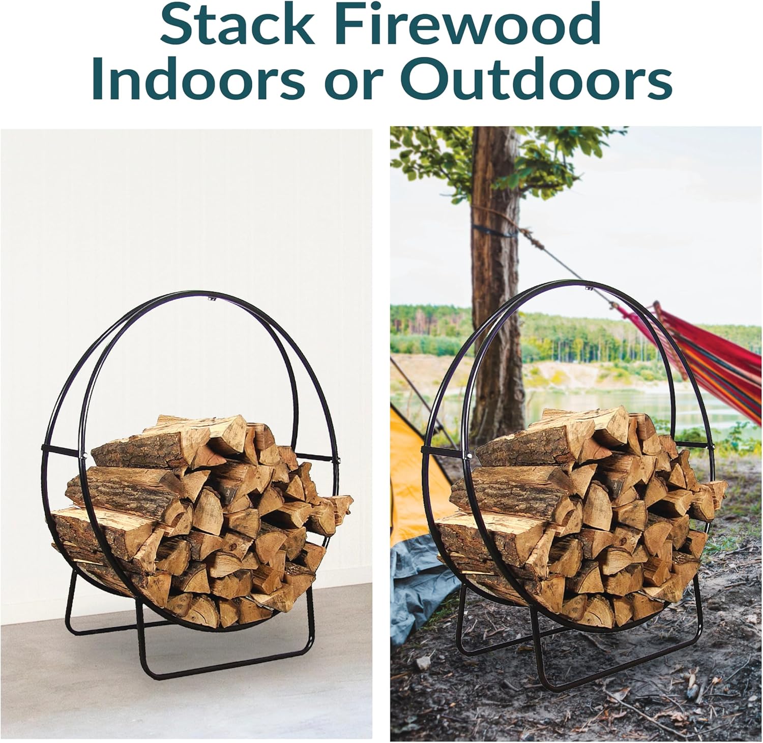 Sunnydaze 40-Inch Outdoor Firewood Rack Hoop - Indoor Round Tubular Steel Fireplace Wood Holder - 500-lb Capacity