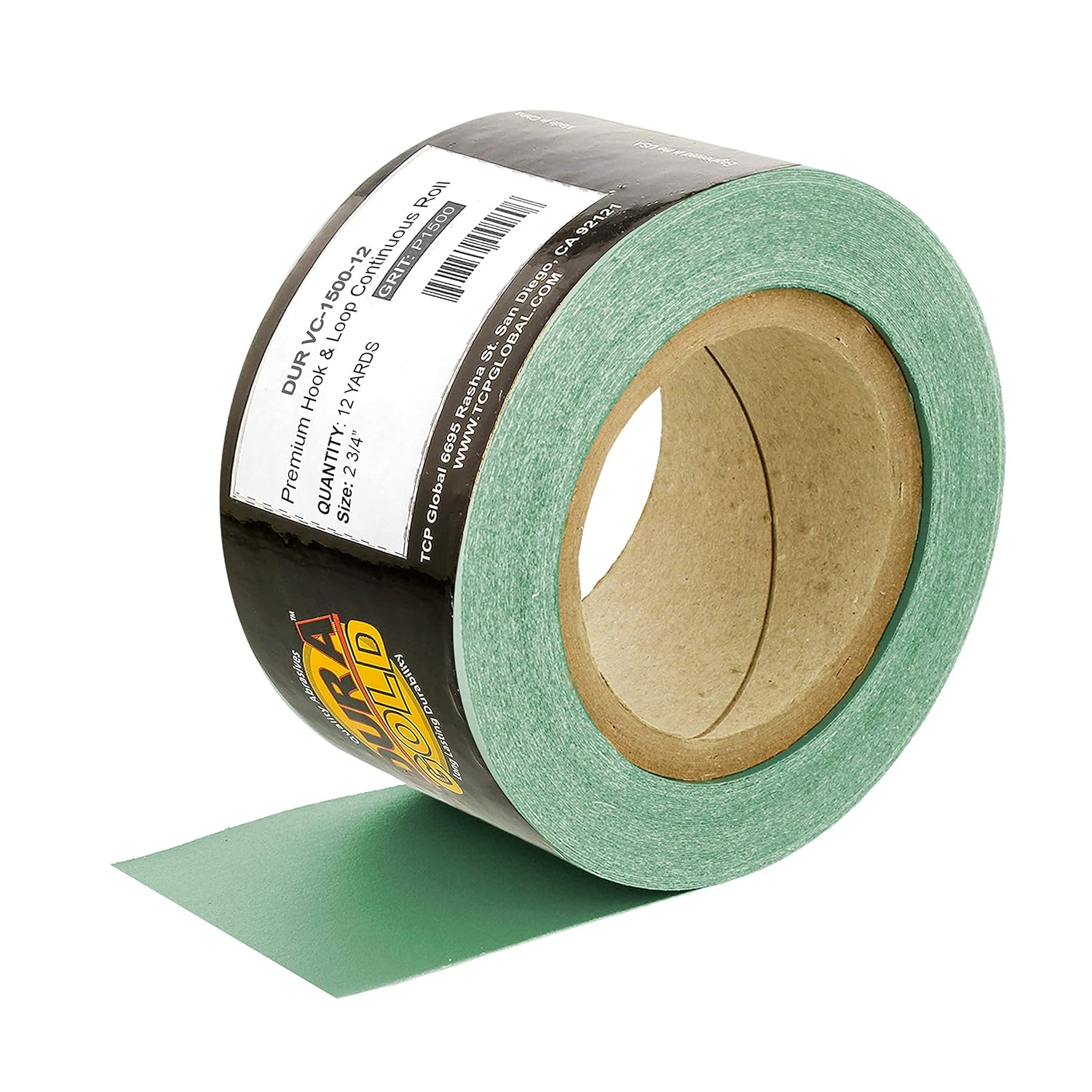 Dura-Gold Premium - 1500 Grit Green Film - Hook & Loop Backing Longboard Continuous Sandpaper Roll, 2-3/4inch Wide, 12 Yards Long - For Automotive Detailing, Fine Color Sanding, Long Board Sander Blocks