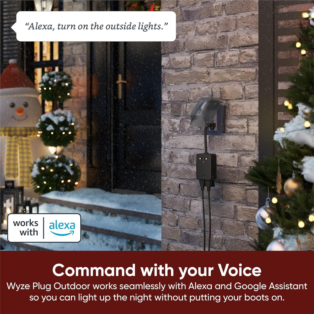 Wyz Plu Outdoor Dua Outlet Energ Monitoring IP64 2.4GH WiF Smar Plug Work wit Alexa Googl Assistant IFTTT N Hu Required Black