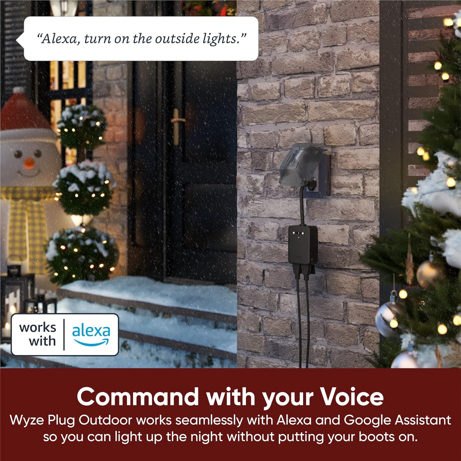 Wyz Plu Outdoor Dua Outlet Energ Monitoring IP64 2.4GH WiF Smar Plug Work wit Alexa Googl Assistant IFTTT N Hu Required Black