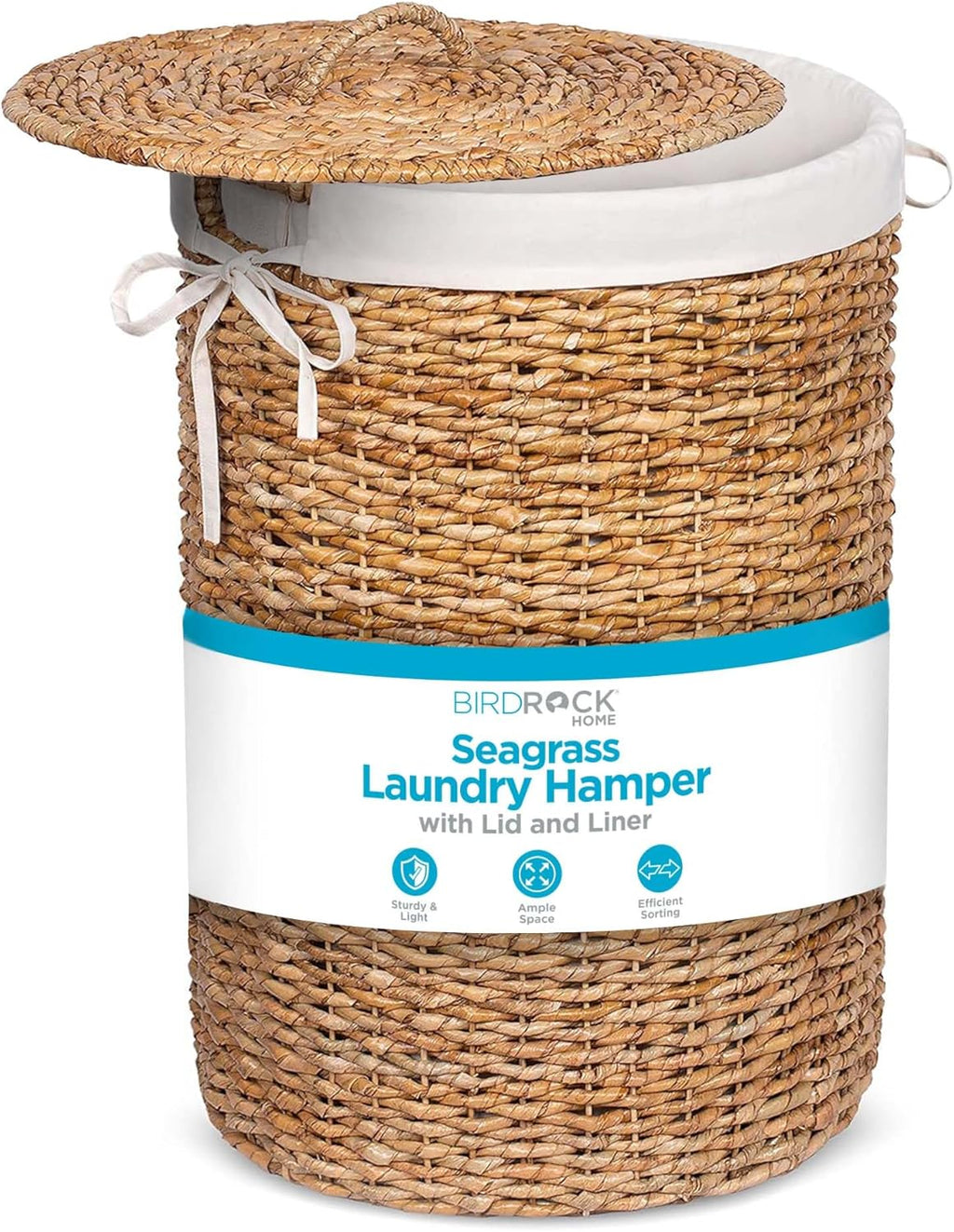 BIRDROCK HOME Seagrass Laundry Hamper with Lid & Liner - Handwoven Round Basket with Handles for Laundry/Dirty Clothes - Organizer, Storage, Shelves, Bin in Bathroom, Bedroom & Laundry Room - Espresso