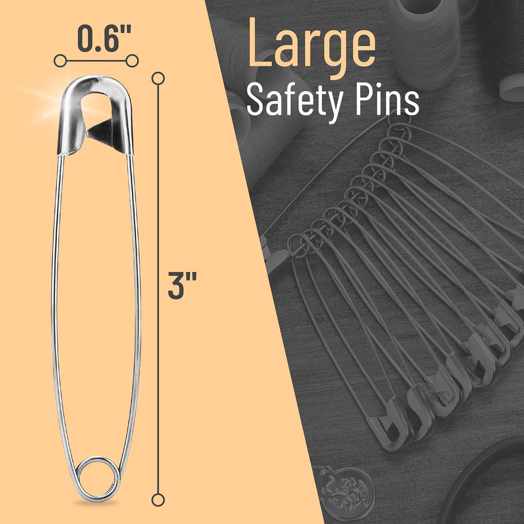 3 Inch Large Heavy Duty Safety Pins, 100 Pack for Clothes