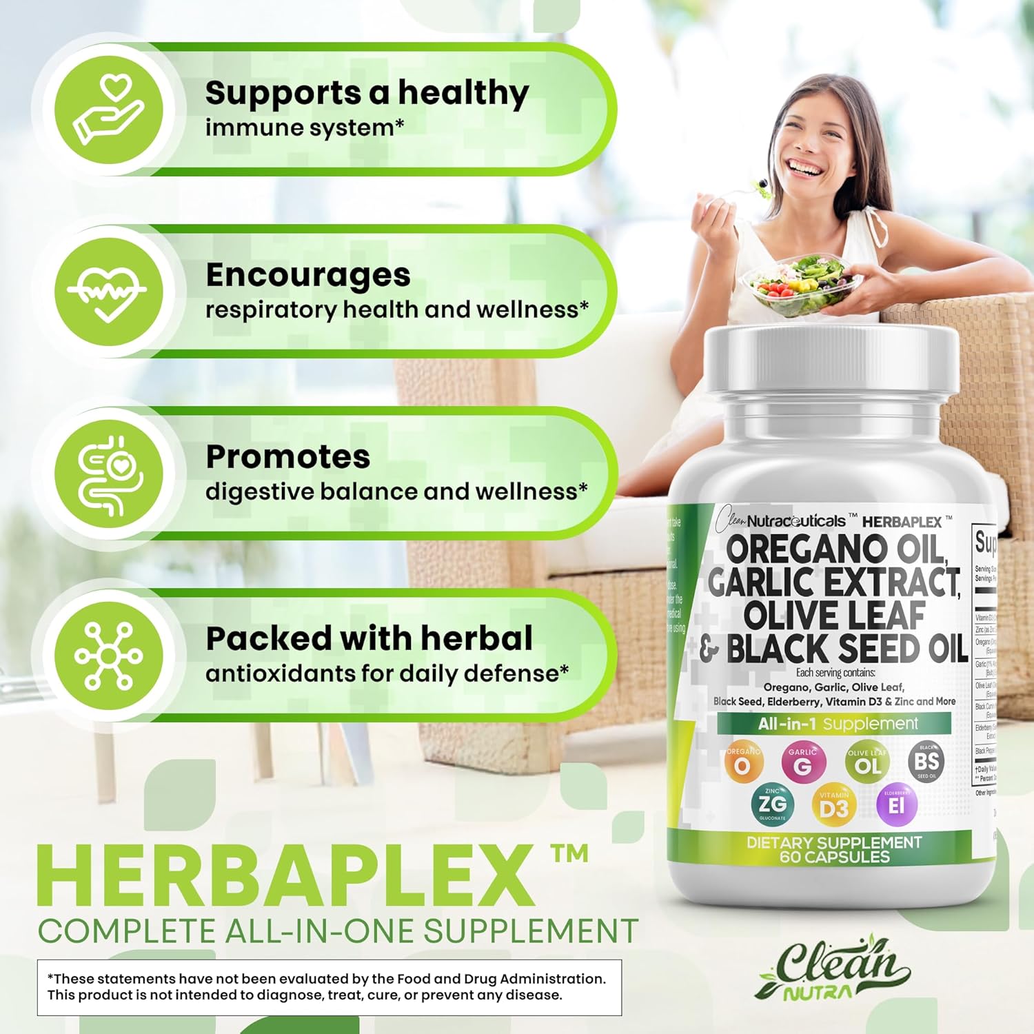 Clean Nutra Oregano Oil with Black Seed Oil Garlic Olive Leaf Extract - Oil of Oregano Capsules Immune Support Carvacrol & Thymoquinone Supplement for Women and Men + Elderberry Vitamin D3 & Zinc
