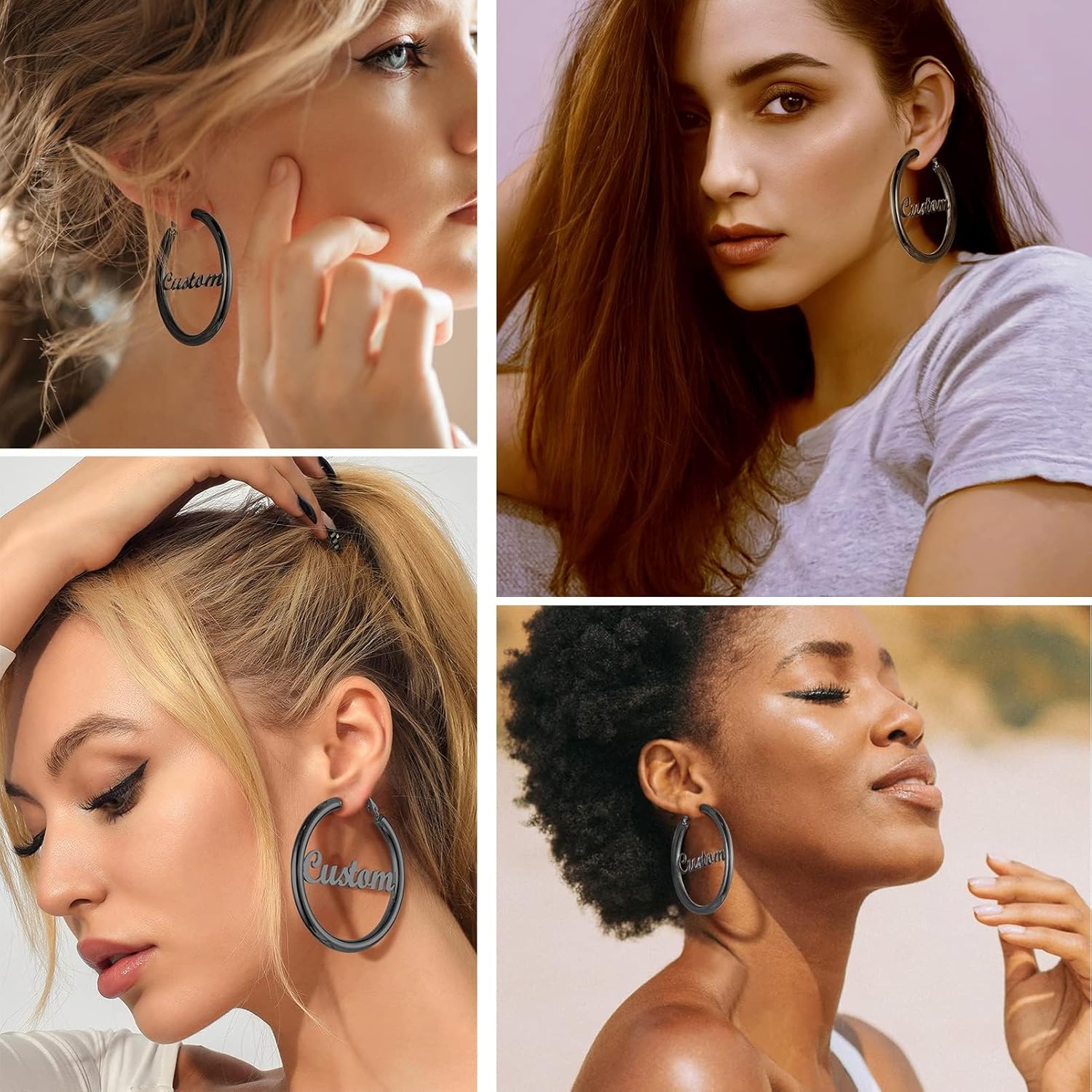 Stainless Steel Chunky Hoop Earrings For Women, Minimalist and Chic, Black/Gold Plated, Round Hoops Earrings Hypoallergenic, Size: 30mm/40mm/60mm/80mm, Come with Box