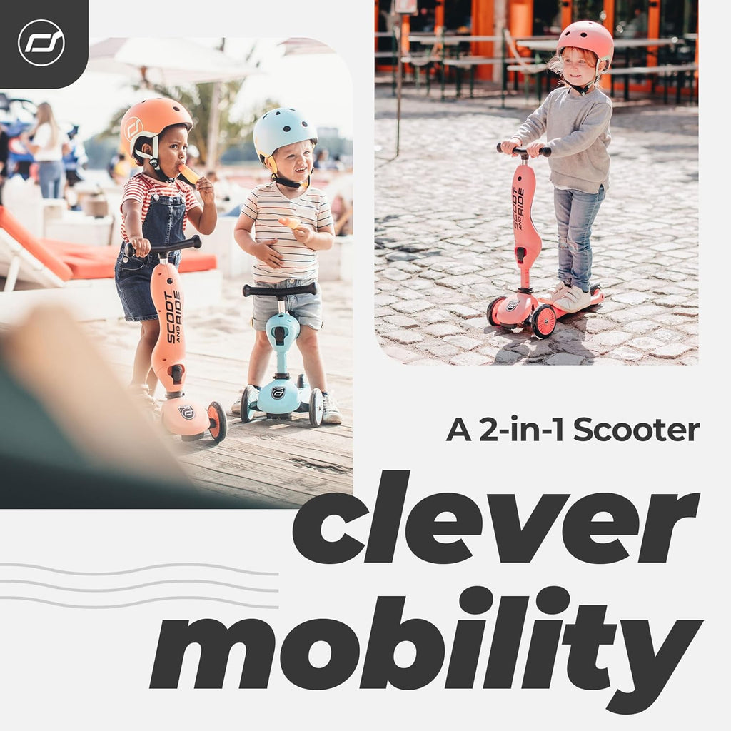 Scoot Ride 2-in-1 Ride-On Stand Kids Scooter, Ages 1 to 5, Highwaykick 1, Peach