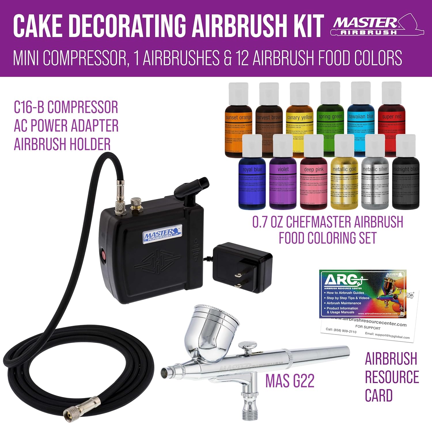 Maste Airbrus Cak Decoratin Airbrus Ki wit Compressor 1 Colo Chefmaste Foo Colorin Set Gravit Fee Dual-Actio Ai Brus How-t Manua Cak Airbrus Ki fo Cupcakes Cookies