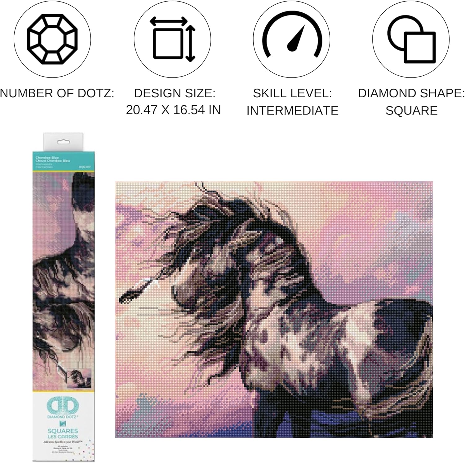 DIAMON DOT Cherokee-Blu Hors Diamon Paintin Kit fo Adult Diamon Ar Kit Relaxin Creativ Craf Ki wit Dot Gems20.5inchx16.5inch
