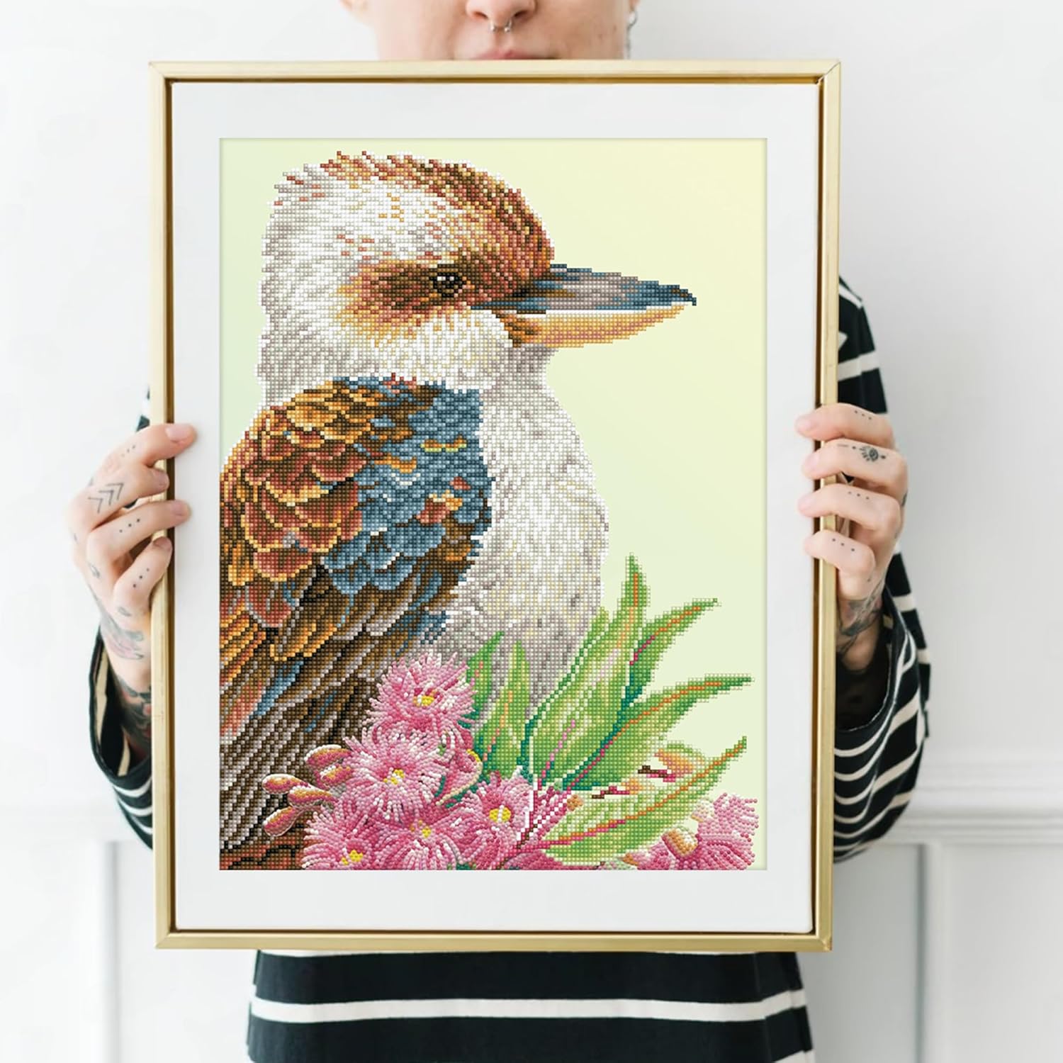 DIAMON DOT Kookaburr Gu Blosso Bir Diamon Paintin Kit fo Adult Diamon Ar Kit Relaxin Creativ Craf Ki wit Dot Gem 16.1inchx20.1inch