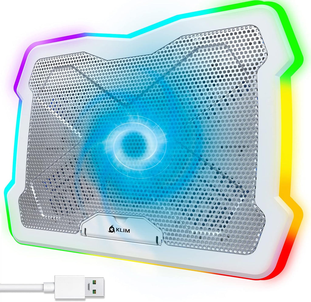 KLIM Ultimate + RGB Laptop Cooling Pad with LED Rim + New + Gaming Laptop Cooler + USB Powered Fan + Very Stable and Silent Laptop Stand + Compatible up to 17inch + PC Mac PS5 PS4 Xbox One - White
