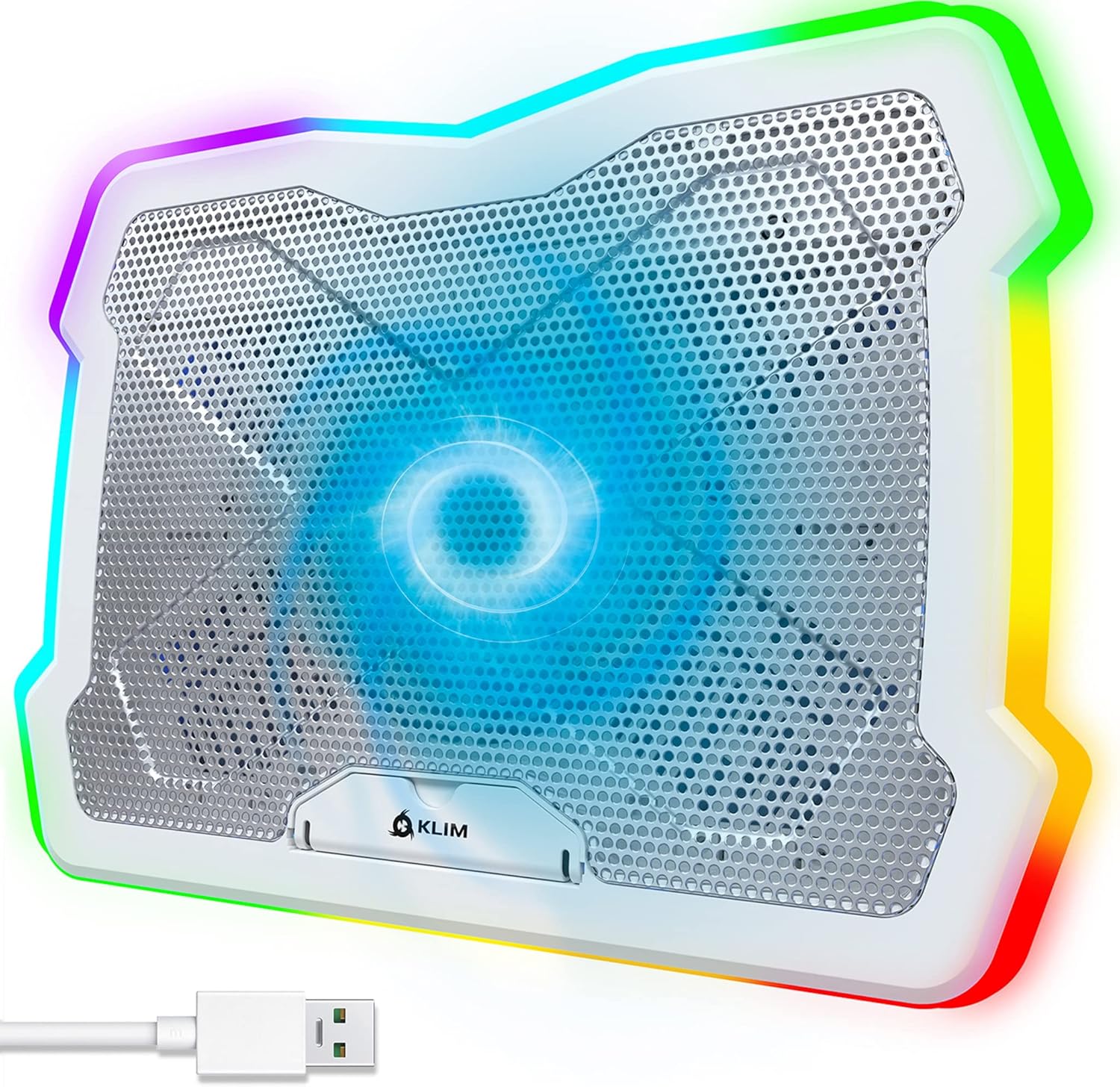 KLIM Ultimate + RGB Laptop Cooling Pad with LED Rim + New + Gaming Laptop Cooler + USB Powered Fan + Very Stable and Silent Laptop Stand + Compatible up to 17inch + PC Mac PS5 PS4 Xbox One - White