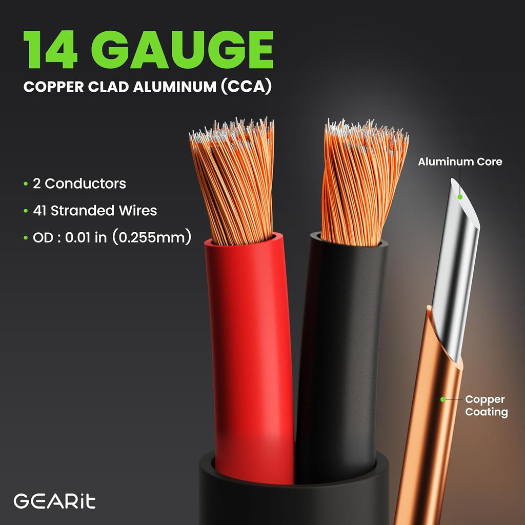 GEARit Outdoor Speaker Wire CL3 Rated, 14 Gauge Speaker Wire, Speaker Cable 20 ft for Outdoor Speakers, Patio, Garden, Backyard Audio, Direct Burial in Ground/in Wall, CCA (Black, 2-Conductors)