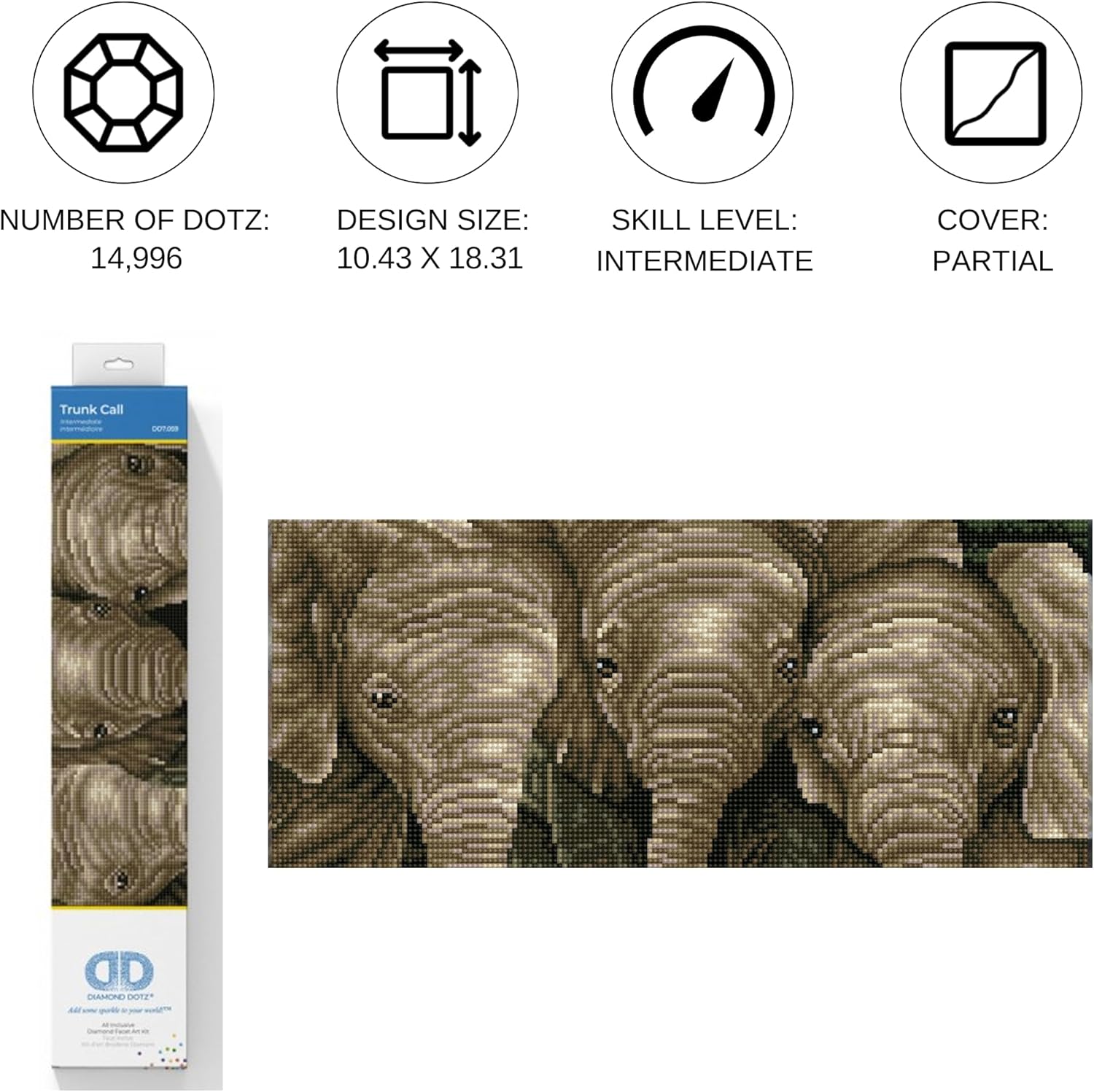 DIAMON DOT Trun Cal Elephan Diamon Paintin Kit fo Adult Diamon Ar Kit Relaxin Creativ Craf Ki wit Dot Gem 10.4inchx18.3inch