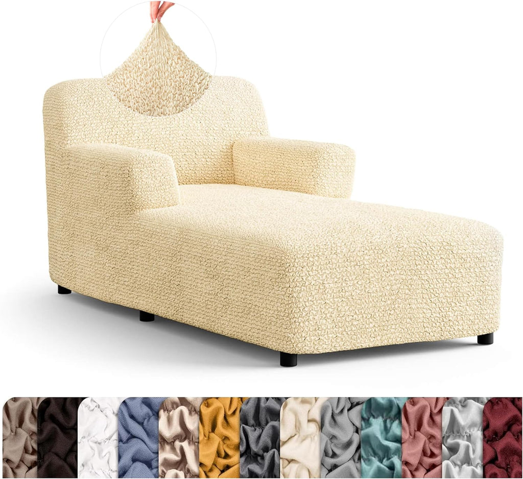 PAULATO BY GA.I.CO. Chaise Lounge Cover - Armless Chaise Lounge Cover - Soft Polyester Fabric Slipcovers - 1-Piece Form Fit Stretch Furniture Slipcover - Microfibra - Cream (Chaise Lounge)