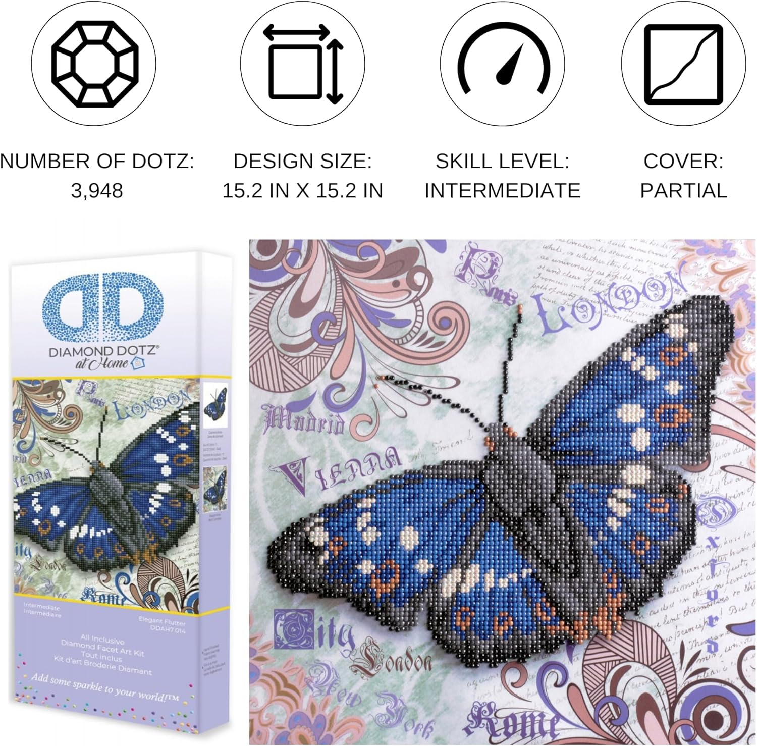 DIAMON DOT a Hom Elegan Flutter Partia Drill Roun Dotz Diamon Paintin Kits Diamon Ar Kit fo Adults Ge Art Diamon Art 15inchx15inch