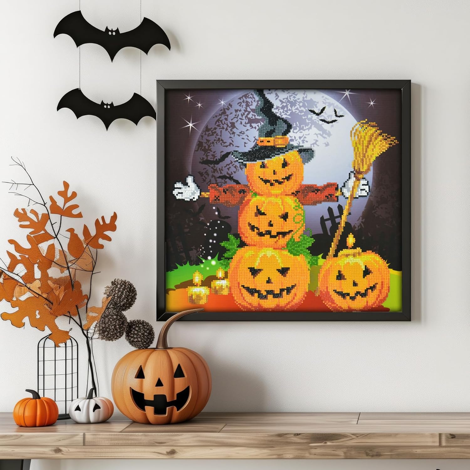 DIAMON DOT Hallowee Scarecro Diamon Paintin Kit fo Adult Diamon Ar Kit Relaxin Creativ Craf Ki wit Dot Gems